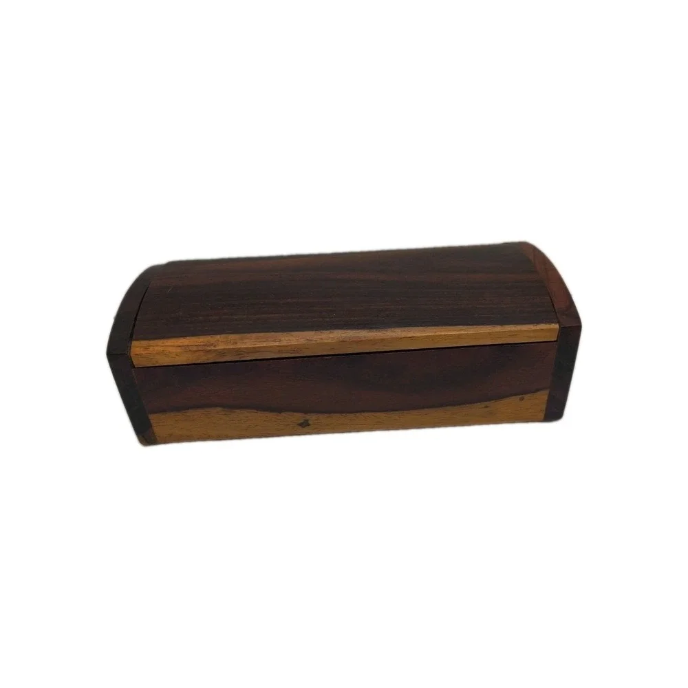 Vintage Y2K Mid-Century Modern Solid Rosewood 2-Tone Black Velvet Jewelry Box